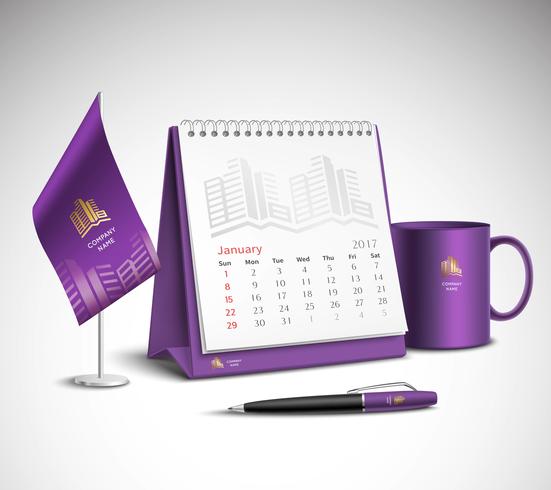 Conjunto de maquetas de identidad corporativa de calendario vector