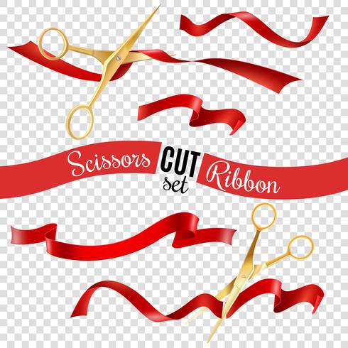 Scissors And Ribbon Transparent Set vector