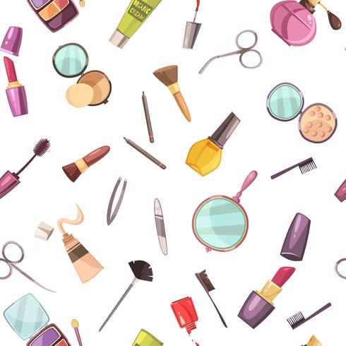 Maquillaje cosmético accesorios patrón plano sin fisuras vector