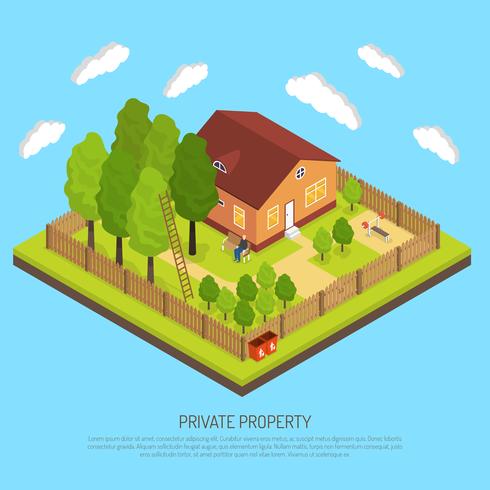 Private Property Boundary Fences Isometric Illustration  vector