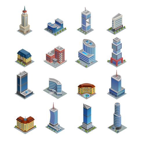 Building Isometric Icons Set vector