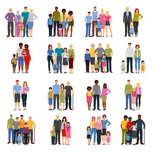 Family Members Groups Flat Icons Set  vector