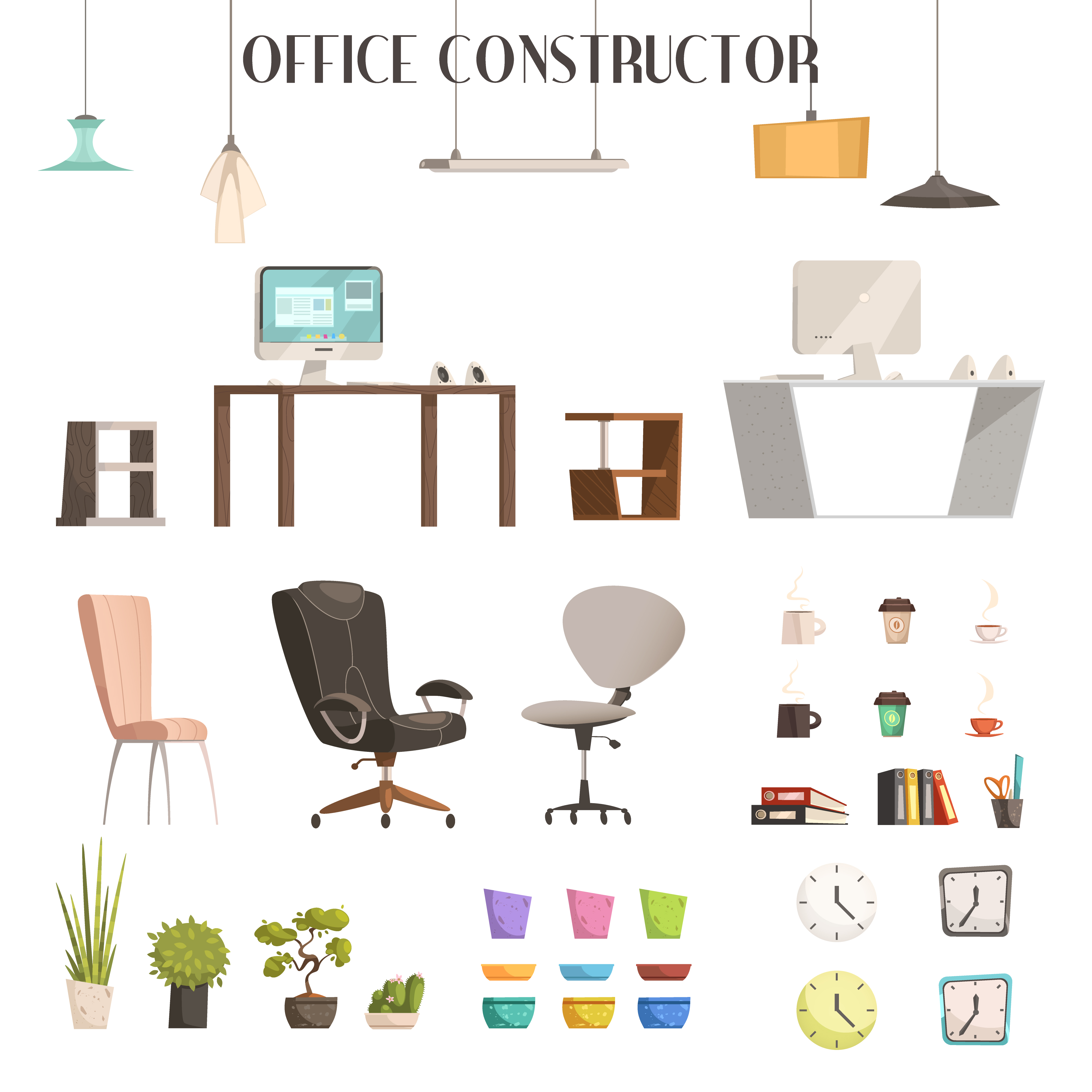 Modern Office Accessories Cartoon Set Download Free Vectors