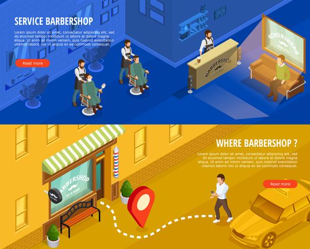 Barbershop Isometric Banners Set  vector