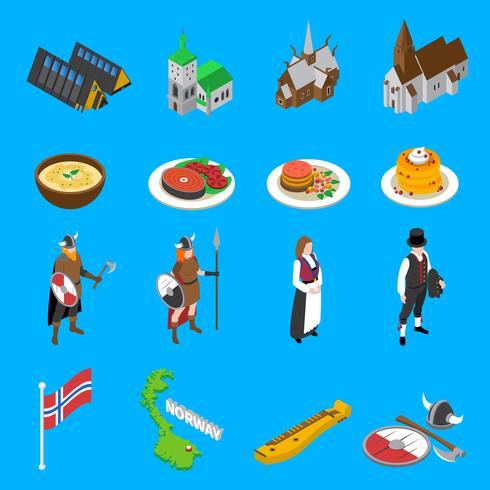  Norway Touristic Attractions Isometric Icons Collection   vector