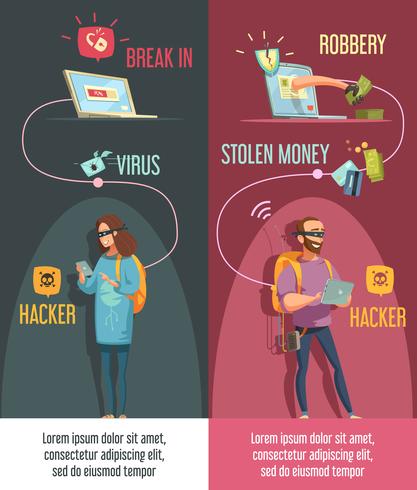 Hackers 2 Retro Vertical Cartoon Banners  vector