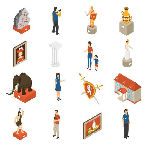 Art Museum Isometric Icons Set  vector