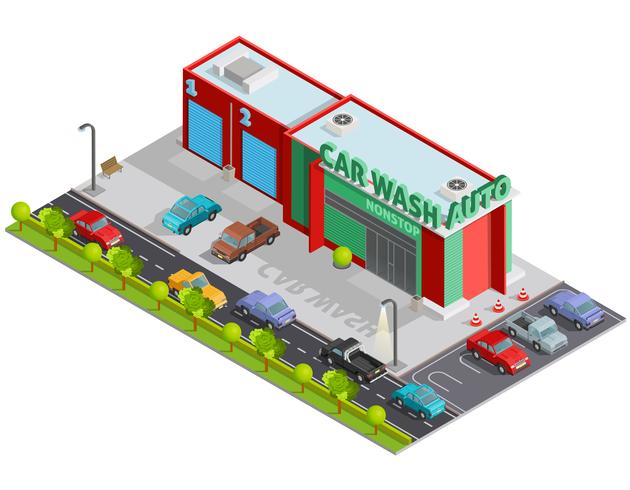 Car Wash Isometric Composition vector