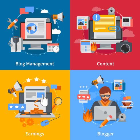 Blogging Flat 2x2 Icons Set vector