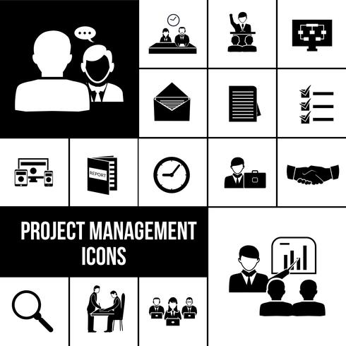 Conjunto de iconos de gestion de proyectos negro vector