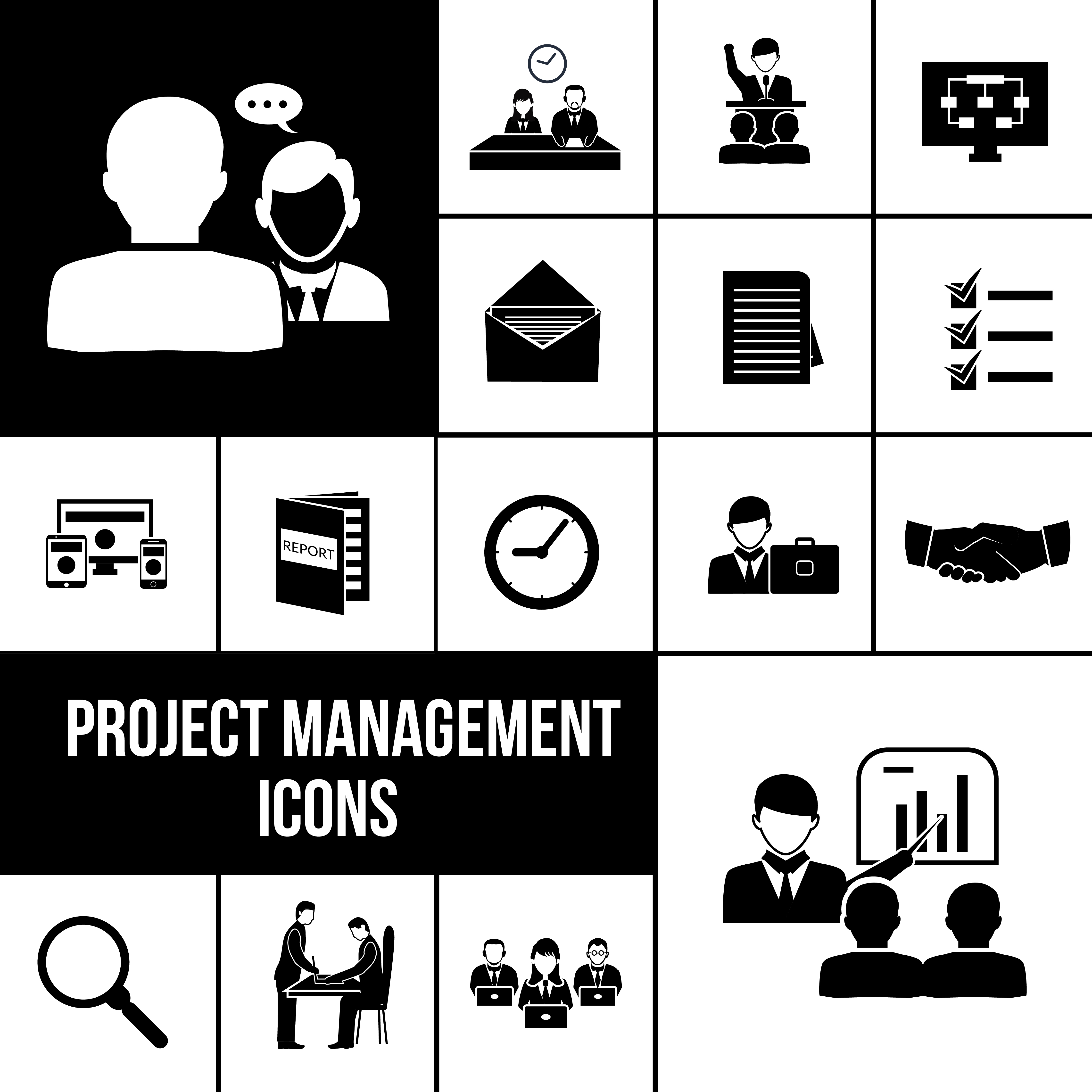 Project management icons black set 484053 Vector Art at Vecteezy