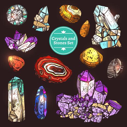 Conjunto de iconos de piedras de cristales vector