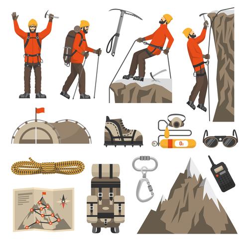 Climbing Hiking Mountaineering Icons vector