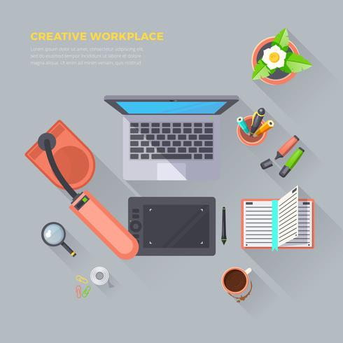  Creative Workplace Top View Illustration  vector