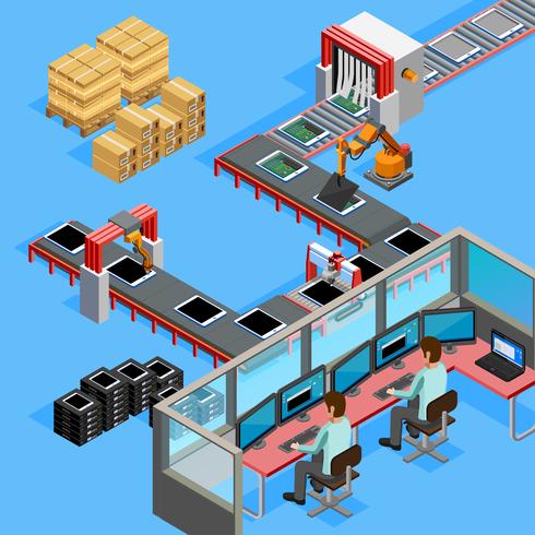 Conveyor Manufacturing Line Operators Isometric Poster  vector