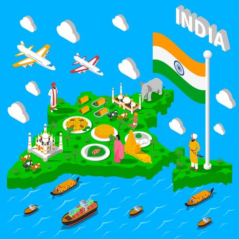 India Map Touristic Isometric Poster vector