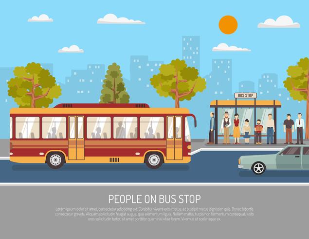 Public Transport Bus Service Flat Poster  vector