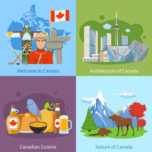 canada viajes 4 iconos planos cuadrados vector