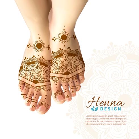 Mehndi Henna Woman Feet  Realistic Design  vector