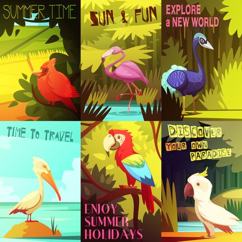 Composición de pósters de pájaros exóticos 6 vector