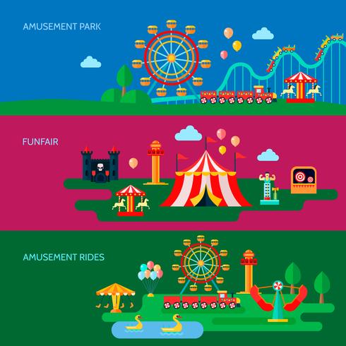  Amusement Park Banners Set  vector