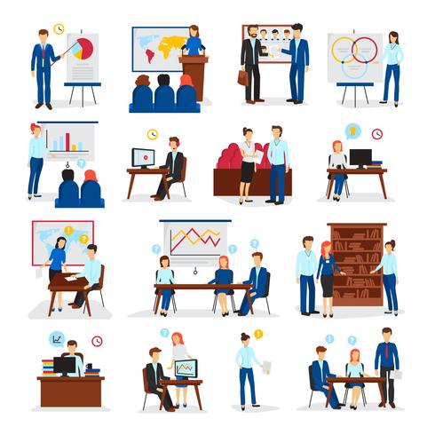 Business Training Consulting Flat Icons Set  vector