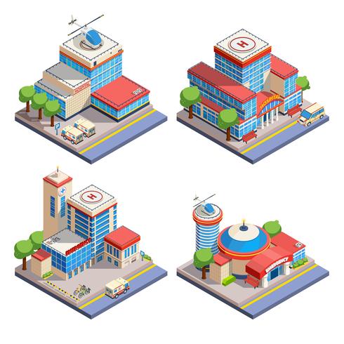 Hospital Isometric Icons Set vector