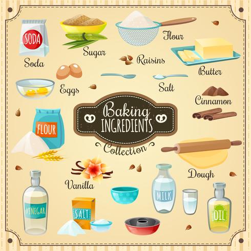 Conjunto de ingredientes para hornear vector