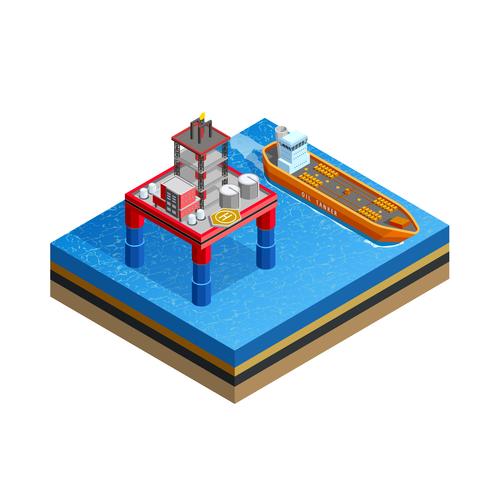 OIl Industry Offshore Platform Isometric Image vector