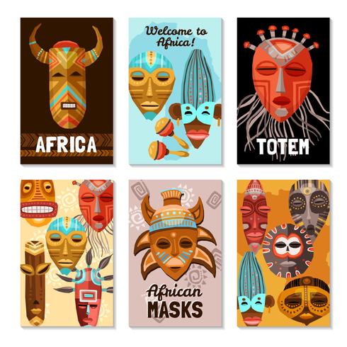 African Ethnic Tribal Masks Cards vector