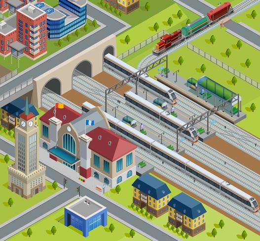 Train Railway Station Isometric Poster  vector