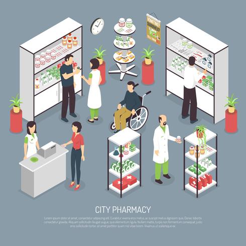 City Pharmacy Interior Isometric Composition Poster  vector