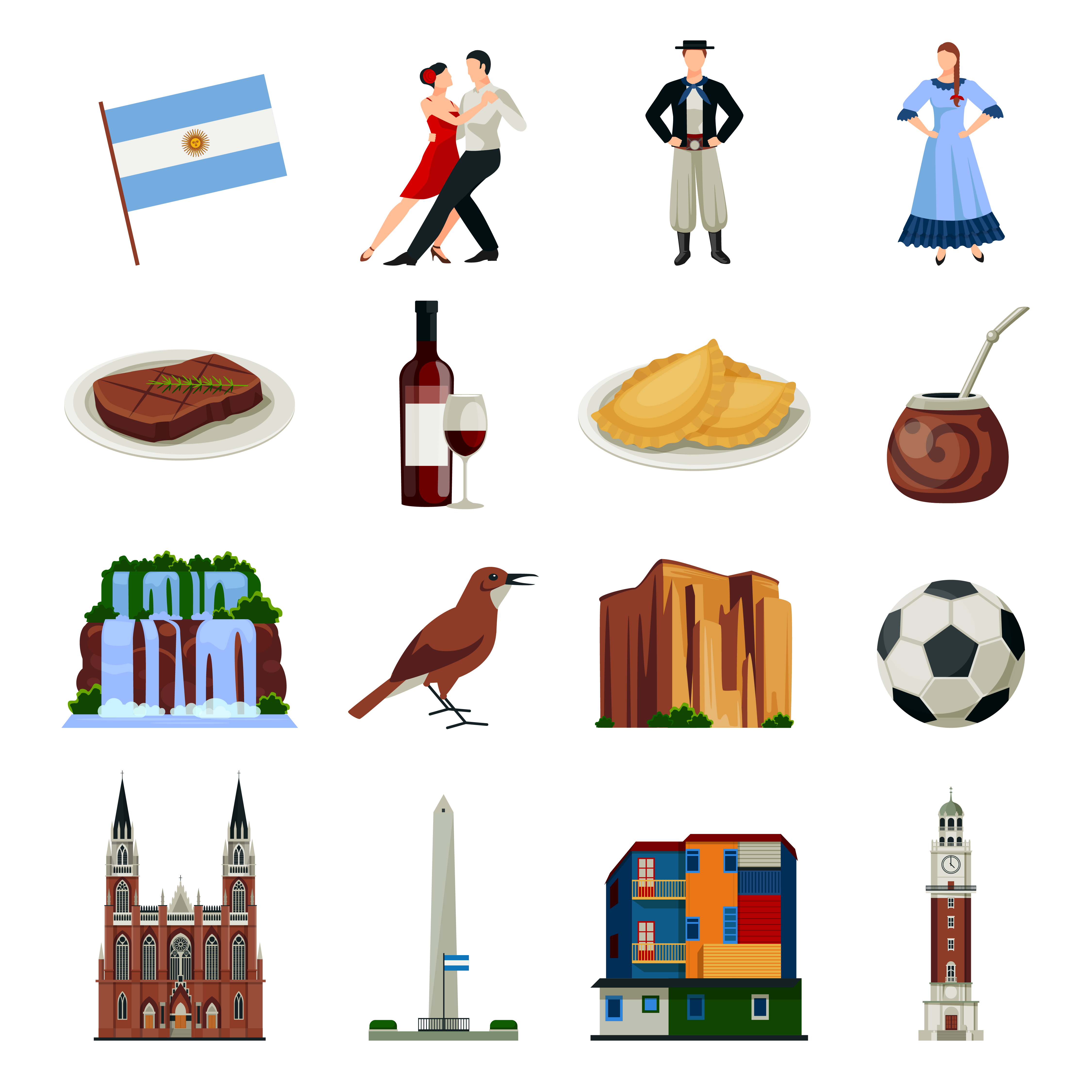 Argentina Symbols Flat Icons Collection 484322 Vector Art at Vecteezy