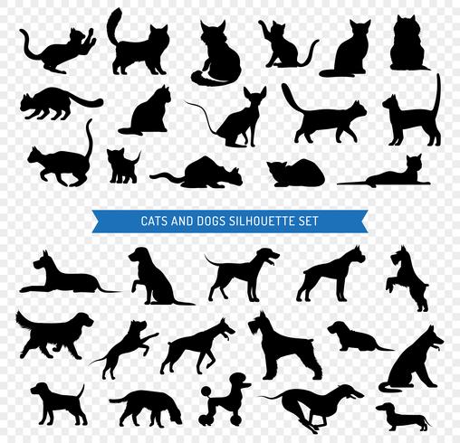 Dogs And Cats Black Silhouette Set vector