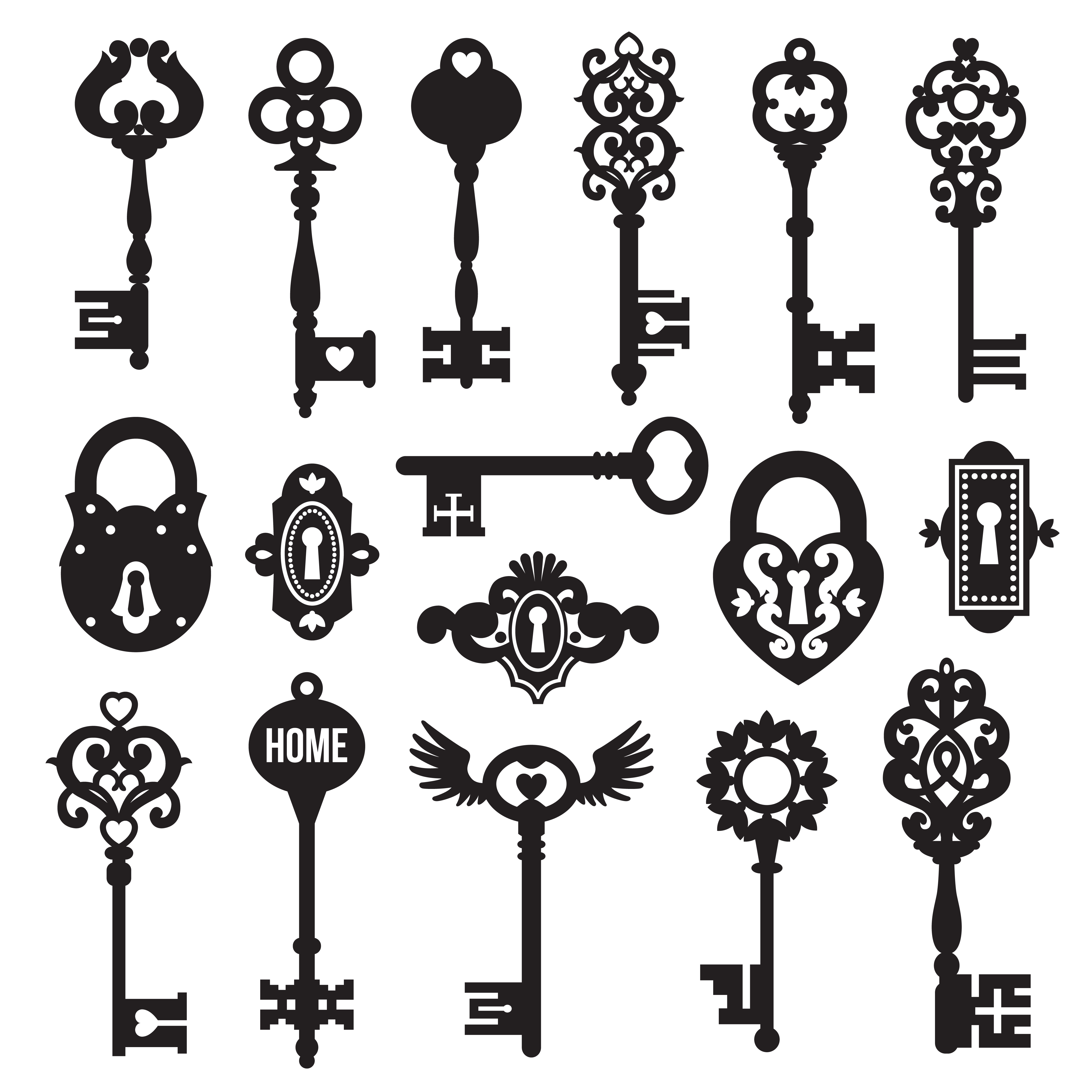 Download Black Keys And Locks Set - Download Free Vectors, Clipart Graphics & Vector Art