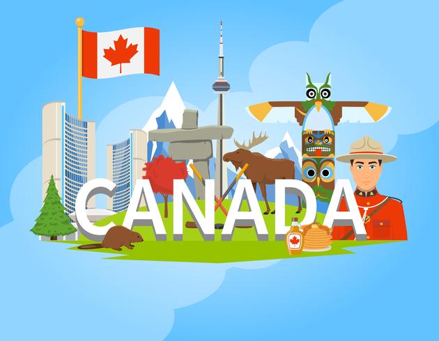 Canadian National Symbols Composition Flat POster  vector