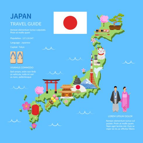 Cartel de mapa plano de la guía de Japón vector