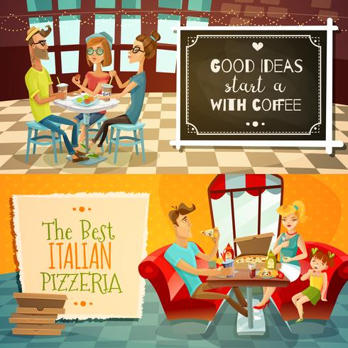 People In Restaurant Horizontal Banners vector