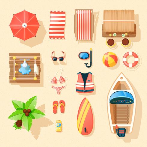 Beach Accessories Top View Icons Collection  vector