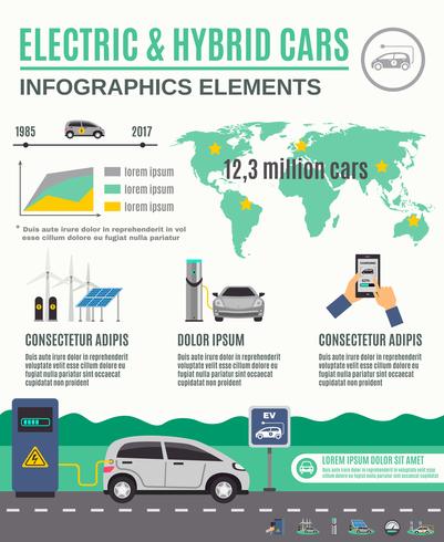 Cartel de infografía eléctrica e híbrida de autos. vector