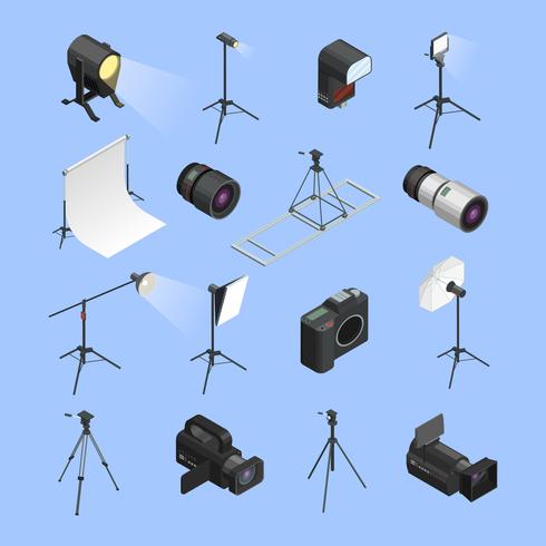 Photo Studio Equipment Isometric Icons Set vector