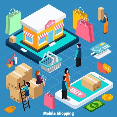 Mobile Shopping Isometric Concept vector