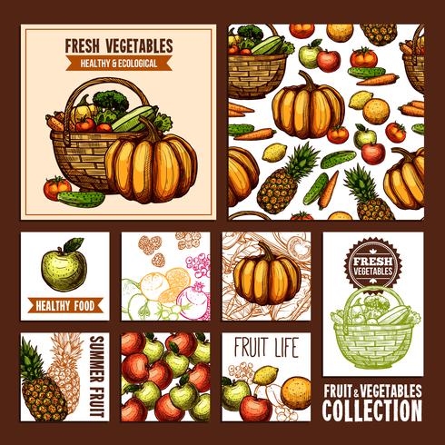 Fruits And Vegetables Cards vector