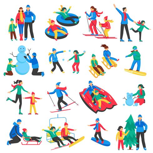 Family Winter Sports Icons Set vector