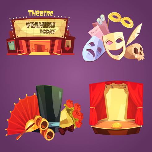 Theatre Retro Cartoon 2x2 Icons Set vector