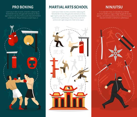 Conjunto de Banners Verticales de Artes Marciales vector