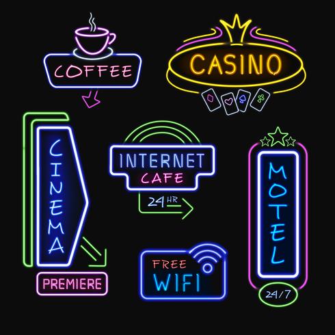 Neon Signboards Realistic Night Icons Collection  vector