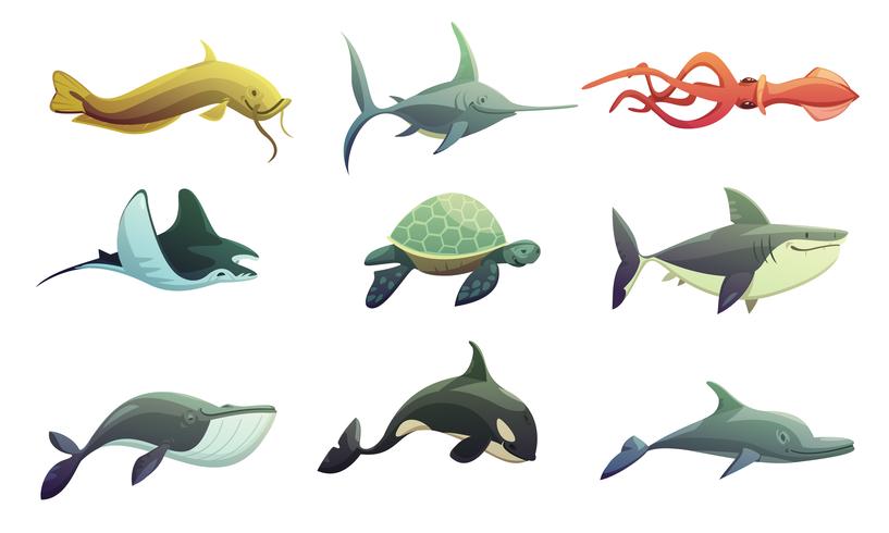 Set de dibujos animados de peces y animales marinos 484473 Vector en  Vecteezy