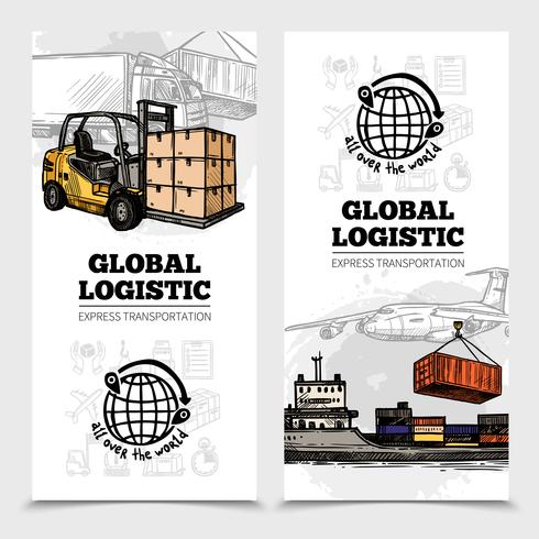 Banners verticales de logística global vector