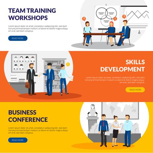 Business Training Consulting 3 Horizontal Banners vector